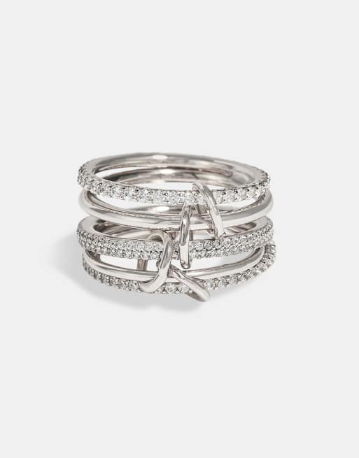 Cernucci 5 row polished & iced mix ring - 8mm in silver, 2 of 4