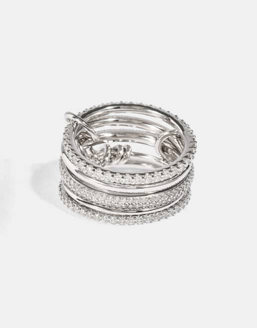 Cernucci 5 row polished & iced mix ring - 8mm in silver, 3 of 4