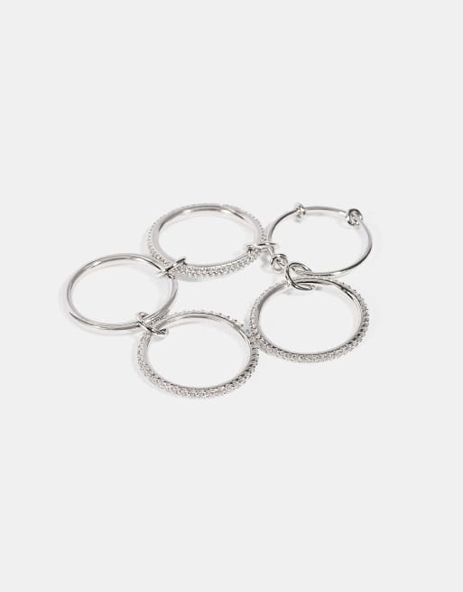 Cernucci 5 row polished & iced mix ring - 8mm in silver, 4 of 4