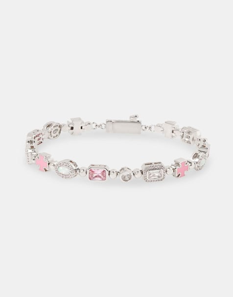 Cernucci 6mm Pink & clear multi gemstone bracelet in silver - view 1