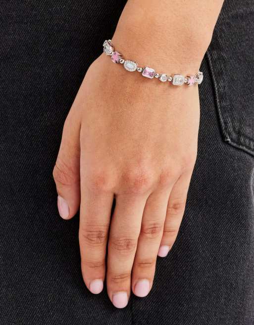 Cernucci 6mm Pink & clear multi gemstone bracelet in silver, 2 of 2