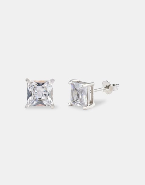 Cernucci 6mm Square cut stud earrings in silver - view 1