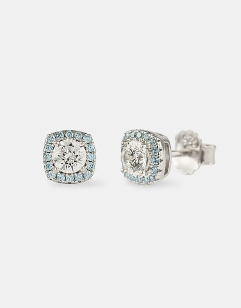 Cernucci 7mm Iced blue edge cluster stud earrings in silver - view 1