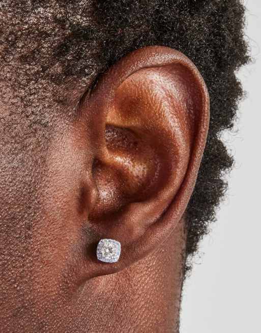 Cernucci 7mm Iced blue edge cluster stud earrings in silver, 2 of 2