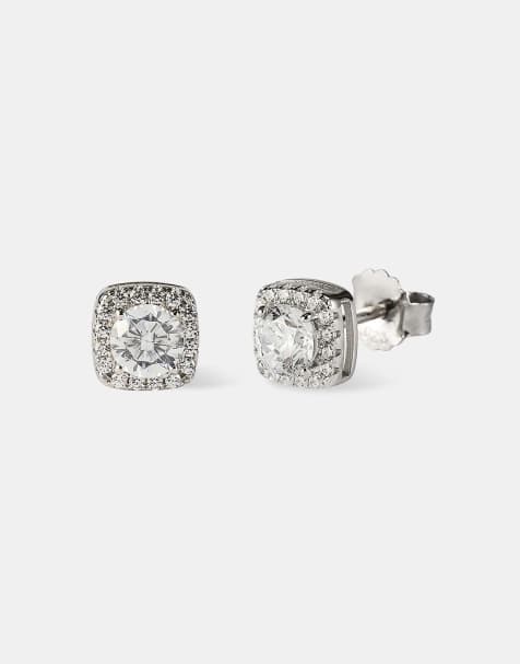 Cernucci 7mm Iced cluster stud earrings in silver - view 1