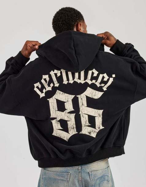 Cernucci 86 back print zip through boxy hoodie in black - view 1