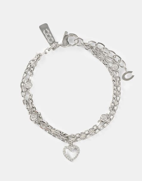 Cernucci 8mm Double layer iced & heart Rolo bracelet in silver - view 1