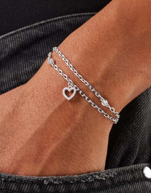 Cernucci 8mm Double layer iced & heart Rolo bracelet in silver, 2 of 2