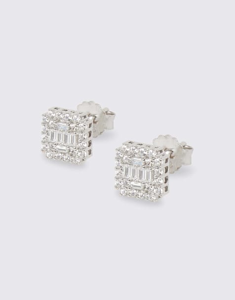 Cernucci 8mm Iced edge paved cluster stud earrings in silver - view 1