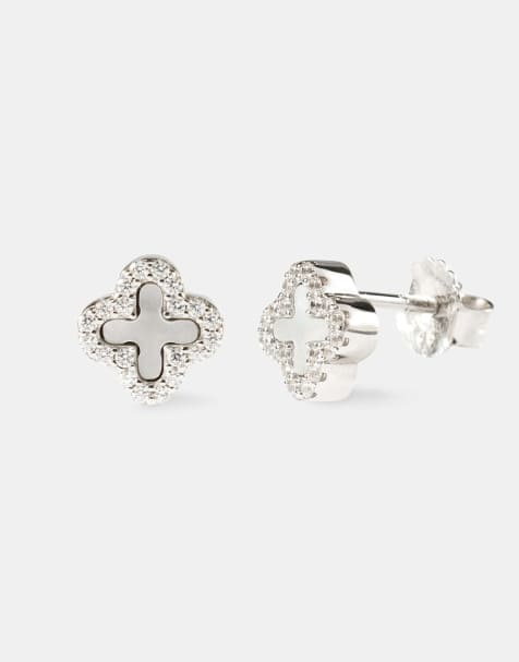 Cernucci 8mm Motif mother of pearl stud earrings in silver - view 1
