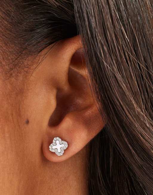 Cernucci 8mm Motif mother of pearl stud earrings in silver, 2 of 2