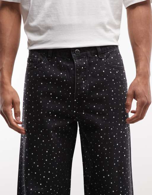 Cernucci baggy fit rhinestone embellished jeans in black wash, 4 of 5