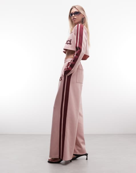 Cernucci baggy wide leg logo sweatpants with side taping in pink - part of a set - view 1