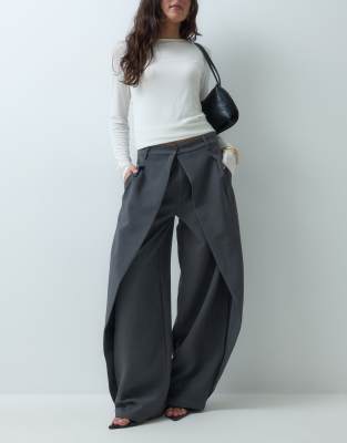 Cernucci Barrel Leg Double Pleat Pants Set In Gray