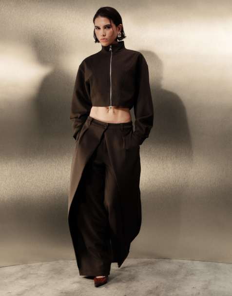 Cernucci barrel leg double pleat trousers co-ord in chocolate brown - view 1