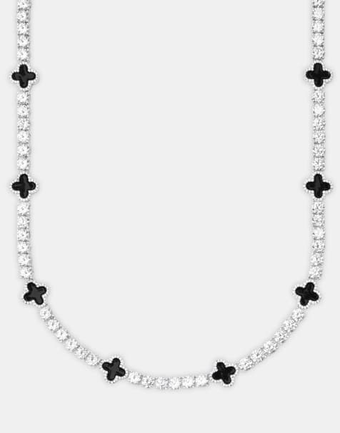 Cernucci Black motif tennis chain in silver - view 1