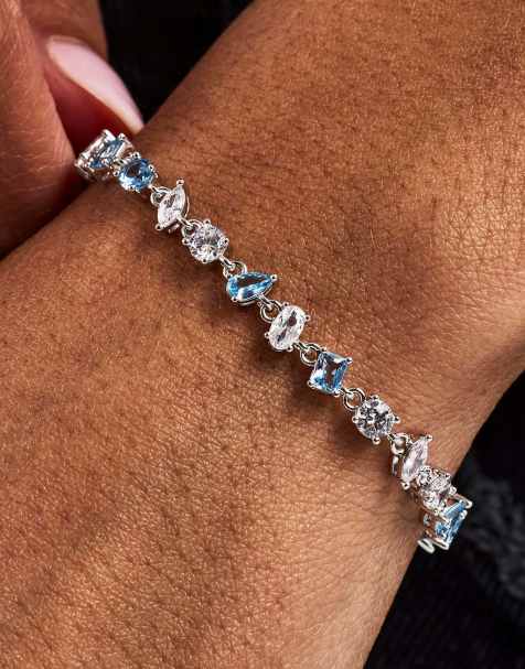 Cernucci Blue & clear mixed shape gemstone bracelet - 5mm in silver - view 1