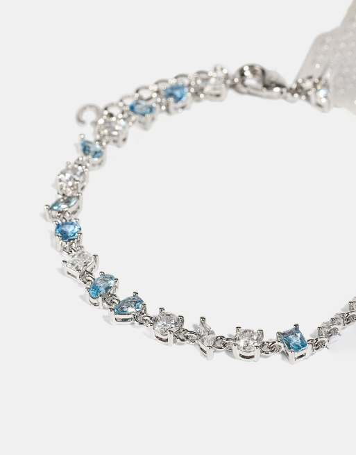 Cernucci Blue & clear mixed shape gemstone bracelet - 5mm in silver, 2 of 3