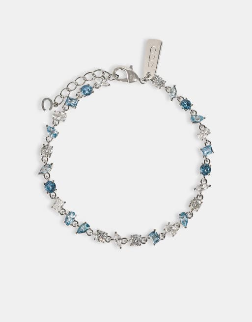 Cernucci Blue & clear mixed shape gemstone bracelet - 5mm in silver, 3 of 3