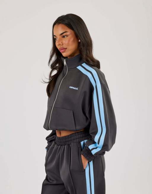 Cernucci Blue taping cropped funnel neck jacket in grey, 2 of 4