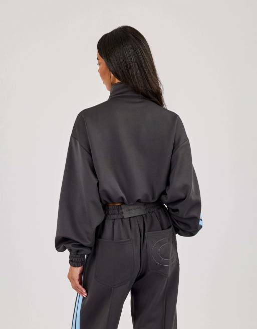 Cernucci Blue taping cropped funnel neck jacket in grey, 3 of 4
