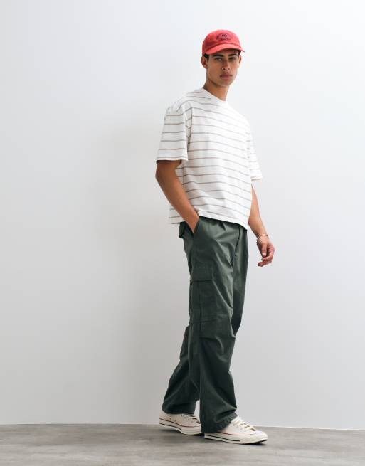 Cernucci boxy fit t-shirt with logo back print in brown stripe, 2 of 5
