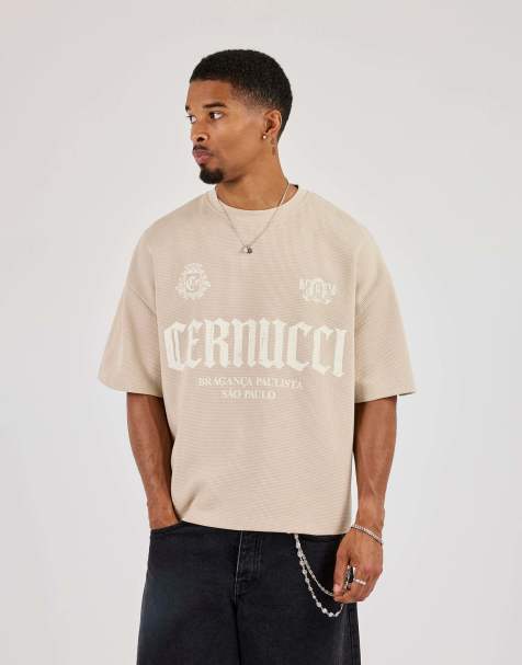 Cernucci Boxy waffle contrast print t-shirt in beige - view 1
