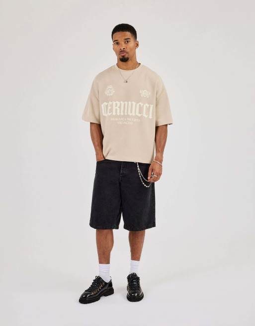 Cernucci Boxy waffle contrast print t-shirt in beige, 2 of 4