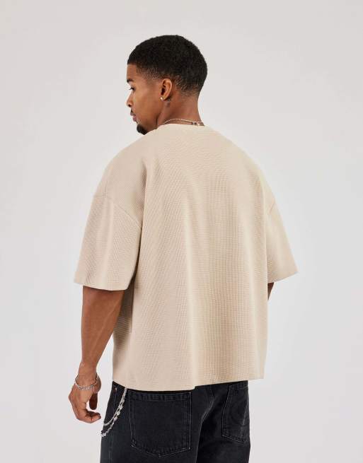 Cernucci Boxy waffle contrast print t-shirt in beige, 3 of 4