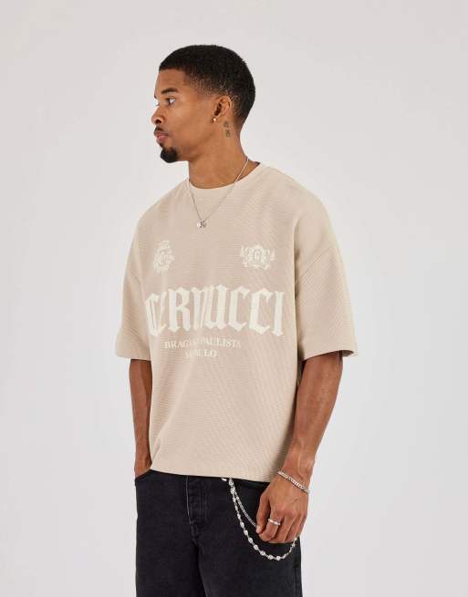 Cernucci Boxy waffle contrast print t-shirt in beige, 4 of 4