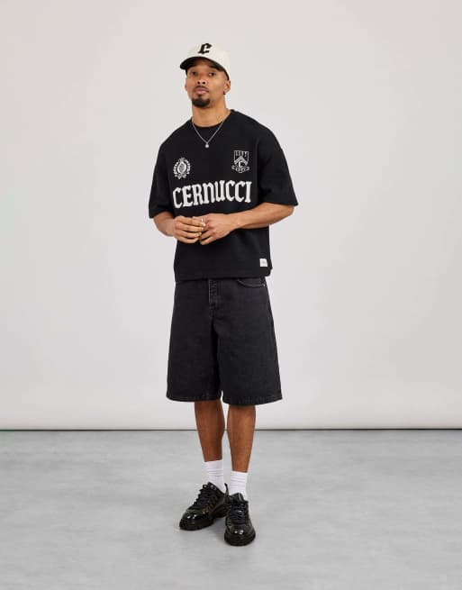 Cernucci Boxy waffle print t-shirt in black, 2 of 3