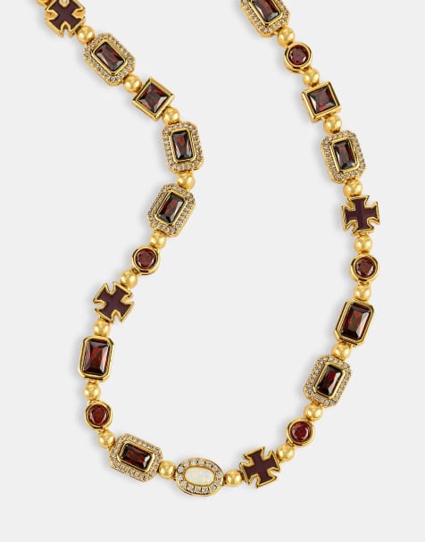 Cernucci Burgundy multi gemstone 6mm chain in gold - view 1