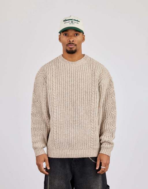 Cernucci Cable knit embroidered sweatshirt in beige, 3 of 4