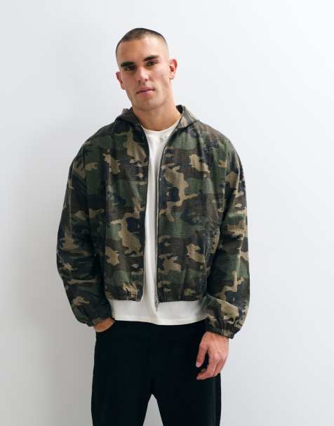Cernucci camo ripstop jacka med huva och dragkedja i grönt - view 1