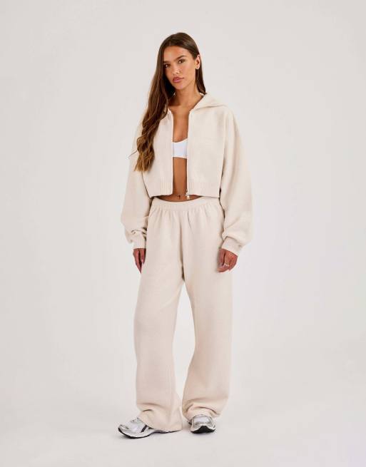Cernucci Cernucci knitted logo cropped zip hoodie in beige, 4 of 4