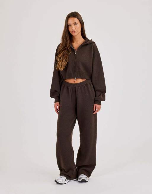 Cernucci Cernucci knitted logo cropped zip hoodie in brown, 3 of 3