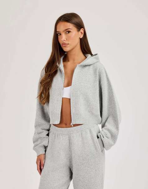Cernucci Cernucci knitted logo cropped zip hoodie in grey - view 1