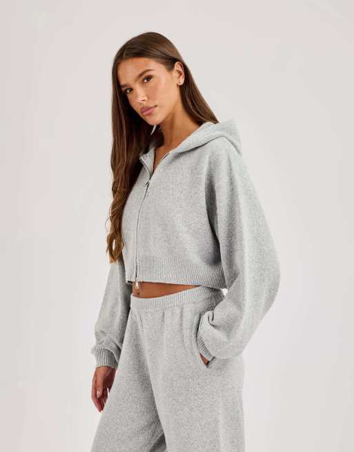 Cernucci Cernucci knitted logo cropped zip hoodie in grey, 3 of 4