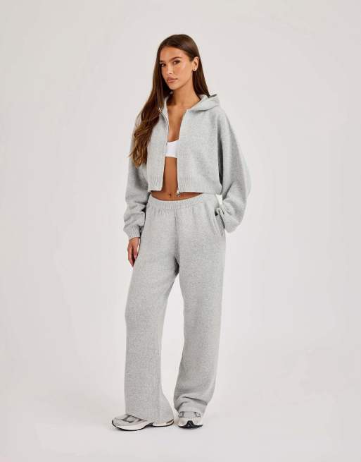Cernucci Cernucci knitted logo cropped zip hoodie in grey, 4 of 4
