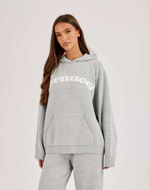Cernucci Cernucci knitted logo oversized hoodie in grey, 3 of 4