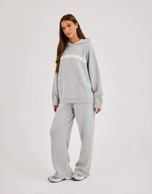 Cernucci Cernucci knitted logo oversized hoodie in grey, 4 of 4