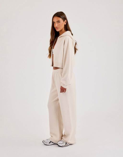 Cernucci Cernucci knitted logo wide leg jogger in beige, 3 of 3