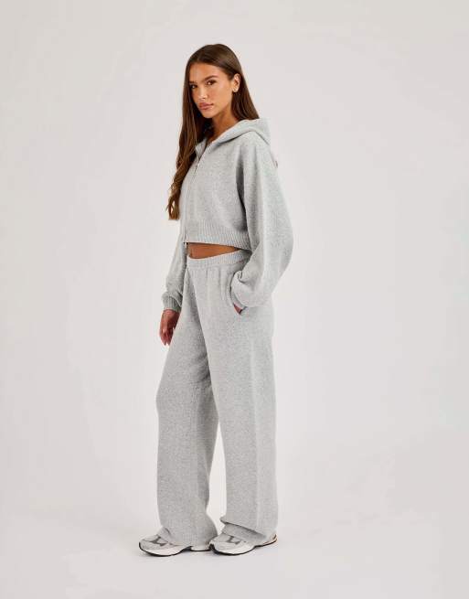 Cernucci Cernucci knitted logo wide leg jogger in grey, 2 of 4