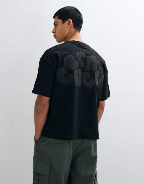 Cernucci chain stitch back logo embroidered boxy t-shirt in black - view 1