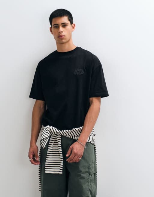 Cernucci chain stitch back logo embroidered boxy t-shirt in black, 3 of 5