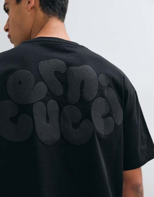 Cernucci chain stitch back logo embroidered boxy t-shirt in black, 4 of 5
