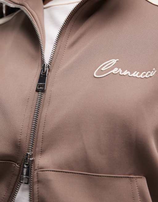 Cernucci - chaqueta corta con cuello alzado y doble cremallera del conjunto con cinta en las mangas, 3 de 4