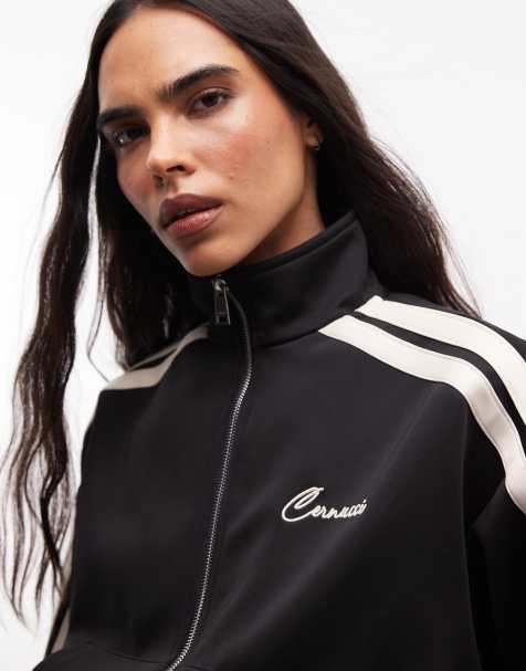 Cernucci - Chaqueta corta negra con cuello alzado, logo y cintas laterales (parte de un conjunto) - view 1