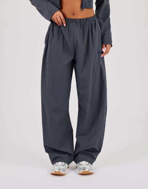 Cernucci Check barrel leg trouser in blue - view 1