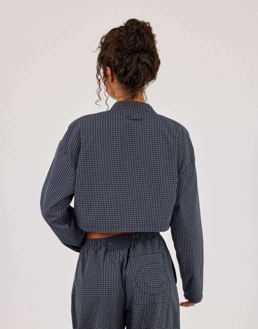 Cernucci Check funnel neck jacket in blue, 3 of 4